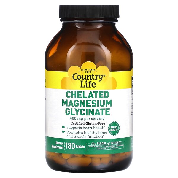 Country Life, chelatiertes Magnesiumglycinat, 400 mg, 180 Tabletten