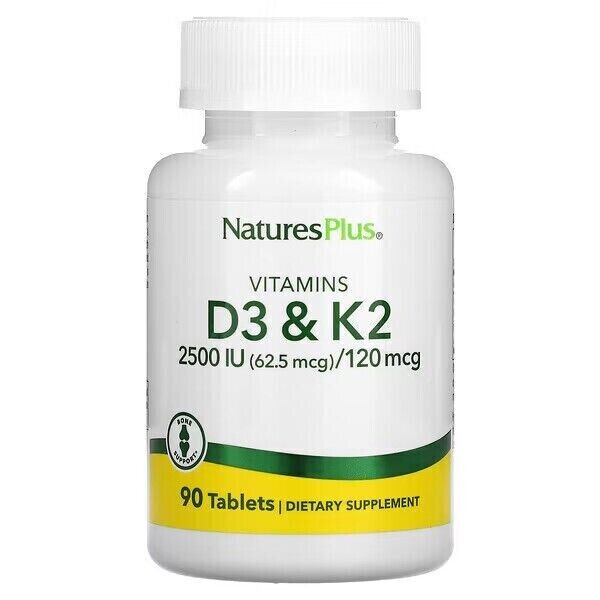 NaturesPlus, Vitamins D3 & K2, 2500 IU - 90 Tabletten