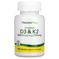 NaturesPlus, Vitamins D3 & K2, 2500 IU - 90 Tabletten