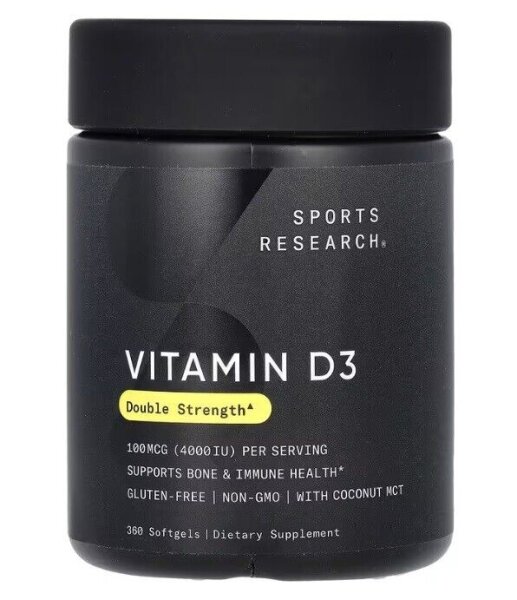 Sports Research, Vitamin D3 in doppelter Stärke, 100 mcg (4.000 IU), 360 Kapseln