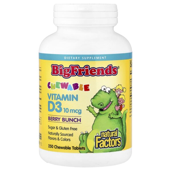 Natural Factors, Vitamin D3-Kautablette mit Beerengeschmack, 10 mcg, 250 Kautabletten