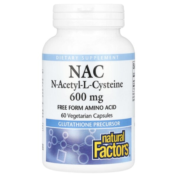 Natural Factors, NAC N-Acetyl-L-Cystein, 600 mg, 60 vegetarische Kapseln