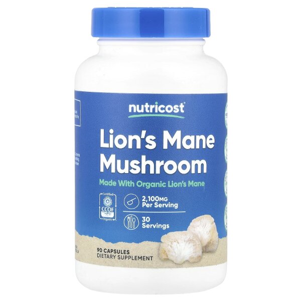 Nutricost, Lions Mane Mushroom, L?wenm?hne-Pilz, 2.100 mg, 90 pflanzliche Kapseln (700 mg pro Kapsel)