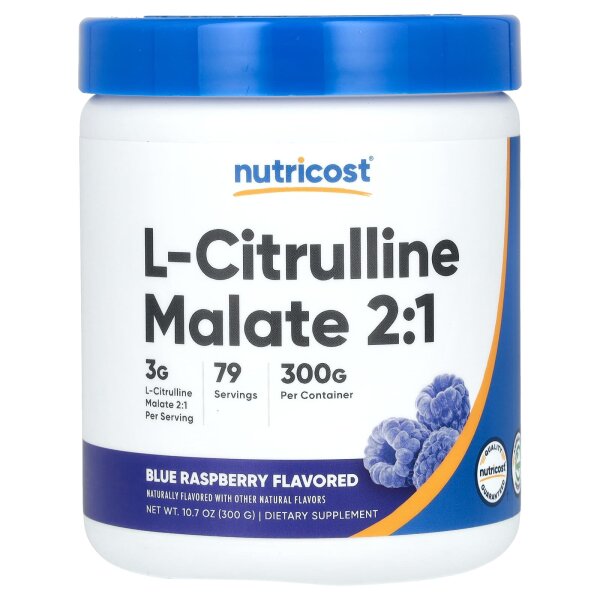Nutricost, L-Citrulline Malate 2:1, L-Citrullin-Malat 2:1, Blaue Himbeere, 300 g (10,7 oz.)