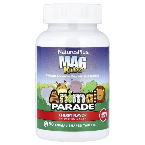 NaturesPlus, MagKidz, Animal Parade, Childrens Chewable Magnesium, kaubares Magnesium f?r Kinder, Kirsche, 90 Kautabletten in Tierform