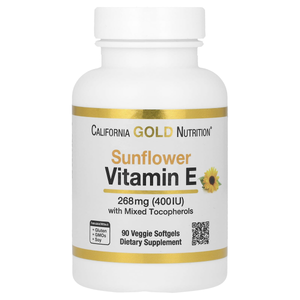 California Gold Nutrition, Sunflower Vitamin E, Vitamin E aus Sonnenblumen, mit gemischten Tocopherolen, 400 IU, 90 vegetarische Weichkapseln