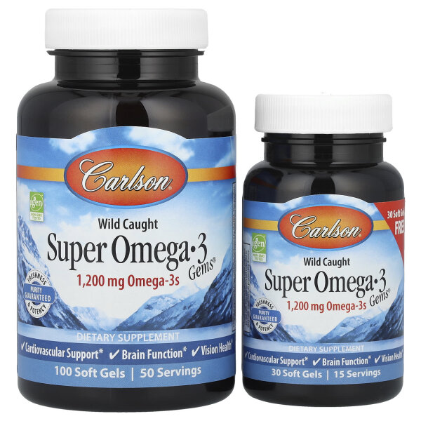 Carlson Labs Norwegian Super Omega-3 Gems, 1200 mg - 100 + 30 softgels