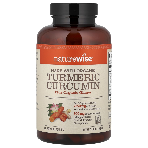 NatureWise, Organic Turmeric Curcumin, Bio-Kurkuma-Curcumin, 180 vegane Kapseln