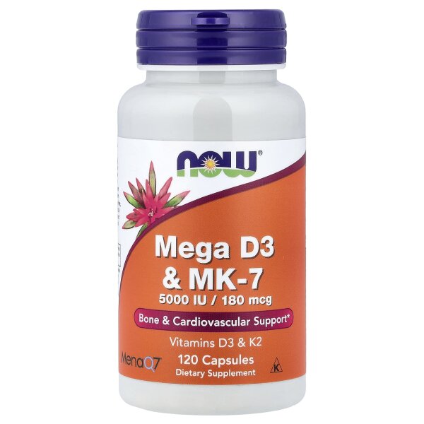 NOW Foods, Mega D-3 & MK-7, Vitamin D3 und MK-7, 120 Kapseln