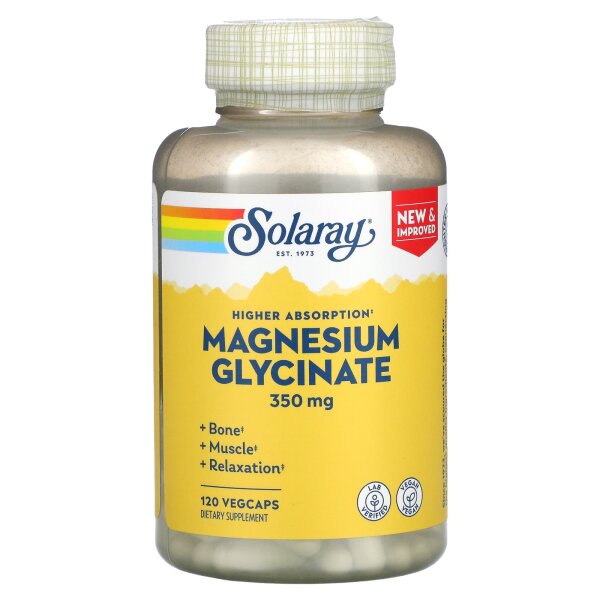 Solaray - Magnesiumglycinat, 350 mg, 120 veg. Kapseln