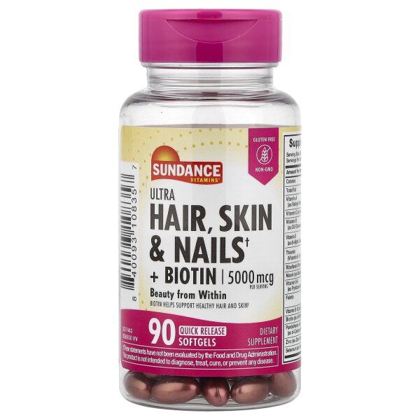 Sundance Vitamins, Vitamins, Ultra Hair, Skin & Nails + Biotin, 90 Weichkapseln mit schneller Freisetzung