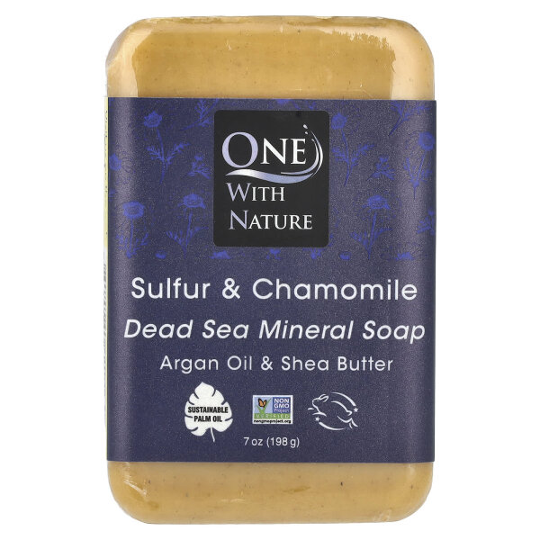 One with Nature, Dreifach verarbeitete Mineralseife, Schwefel und Kamille, 200g