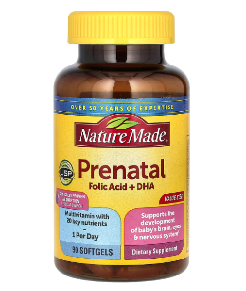 Nature Made, Prenatal Folic Acid + DHA, pr?natale Fols?ure + DHA, 90 Weichkapseln