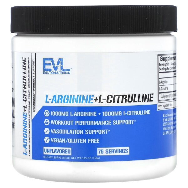 EVLution Nutrition, L-Arginin+L-Citrullin, geschmacksneutral, 150 g