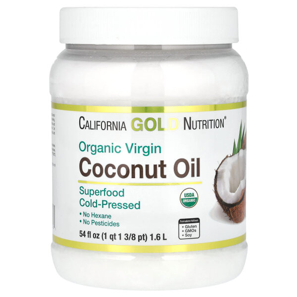 California Gold Nutrition, Superfoods, Cold Pressed Organic Virgin Coconut Oil, kalt gepresstes natives Bio-Kokos?l, 1,6 l