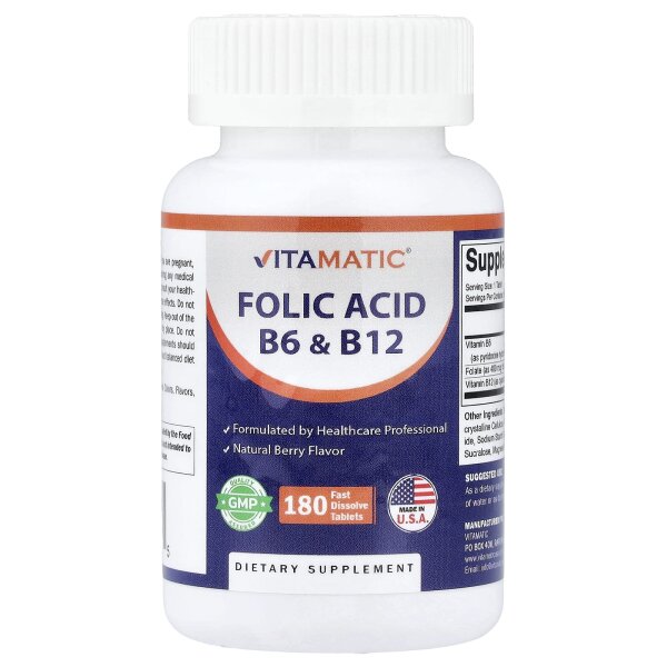 Vitamatic, Fols?ure B6 und B12, Nat?rliche Beere, 180 schnell aufl?sende Tabletten
