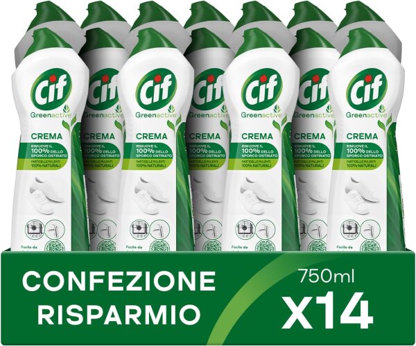 14x Cif Creme f?r harte Oberfl?chen mit 100% nat?rlichen Reinigungspartikeln, wei?, 14x 750 ml