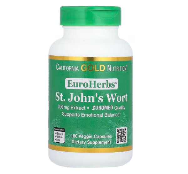 California Gold Nutrition, EuroHerbs, St. John?s Wort Extract, Euromed Quality, Johanniskraut-Extrakt, Euromed-Qualit?t, 300 mg, 180 pflanzliche Kapseln