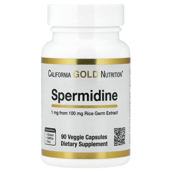 California Gold Nutrition, Spermidine, Rice Germ Extract, Spermidin, Reiskeimextrakt, 1 mg, 90 pflanzliche Kapseln