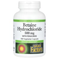 Natural Factors, Betainhydrochlorid mit Bockshornklee, 500 mg, 180 vegetarische Kapseln