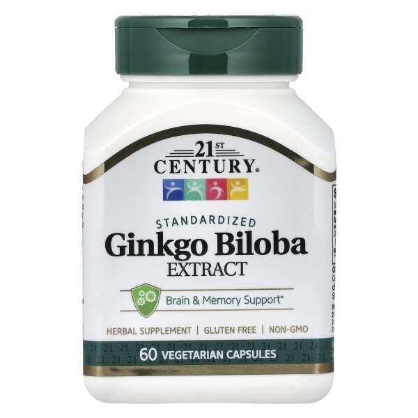 21st Century, Ginkgo Biloba Extract, Ginkgo-Extrakt, standardisiert, 60 vegetarische Kapseln