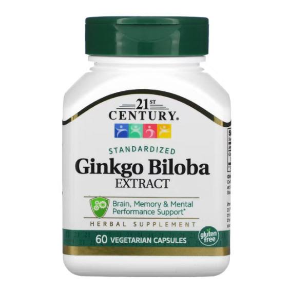 21st Century, Ginkgo Biloba Extract, Ginkgo-Extrakt, standardisiert, 60 vegetarische Kapseln
