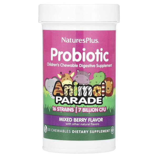 NaturesPlus, Probiotikum, verdauungsf?rderndes Nahrungserg?nzungsmittel f?r Kinder, Beerenmischung, 30 Kautabletten