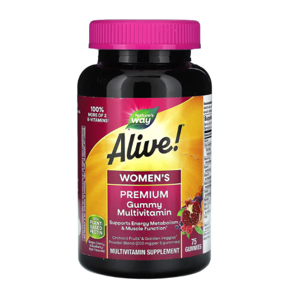 Natures Way, Alive! Womens Premium Gummy Multivitamin, Multivitamine als Premium-Fruchtgummi f?r Frauen, Traube, Kirsche und Heidelbeere-A?a?, 75 Fruchtgummis