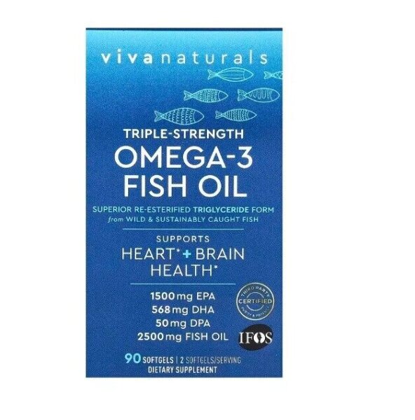 Viva Naturals, Omega-3-Fischöl, dreifache Wirkstärke, 90 Weichkapseln