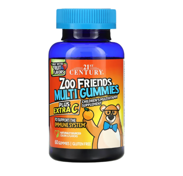 21st Century, Zoo Friends Multi Gummies, Plus Extra C, leckere Fr?chte, 60 Fruchtgummis