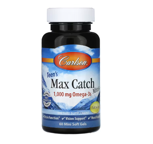 Carlson, Teens Max Catch Minis, 1.000 mg, 60 Mini-Weichkapseln (500 mg pro Weichkapsel)
