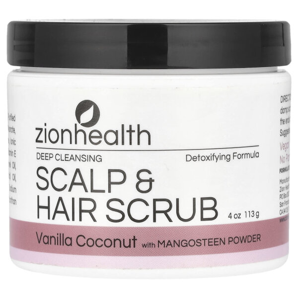 Zion Health, Deep Cleansing Scalp & Hair Scrub, tiefenreinigendes Kopfhaut- und Haarpeeling, Vanille-Kokosnuss, 113 g