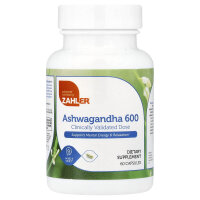 Zahler, Ashwagandha 600, Clinically Validated Dose, Supports Mental Energy & Relaxation, klinisch validierte Dosis, unterst?tzt die geistige Energie und Entspannung, 60 Kapseln
