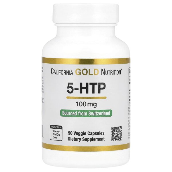 California Gold Nutrition, 5-HTP, Mood Support, f?rdert die Stimmung, Afrikanische-Schwarzbohne-Extrakt aus der Schweiz, 100 mg, 90 pflanzliche Kapseln