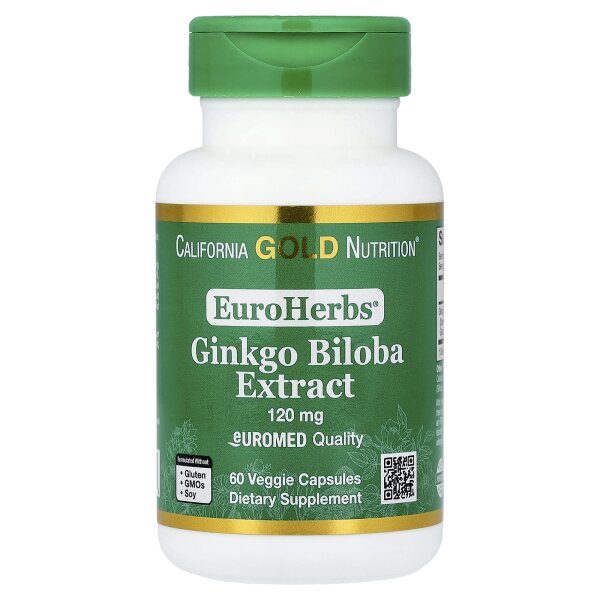 California Gold Nutrition, EuroHerbs?, Ginkgo Biloba Extract, Ginkgo-Biloba-Extrakt, in Euromed-Qualit?t, 120 mg, 60 vegetarische Kapseln