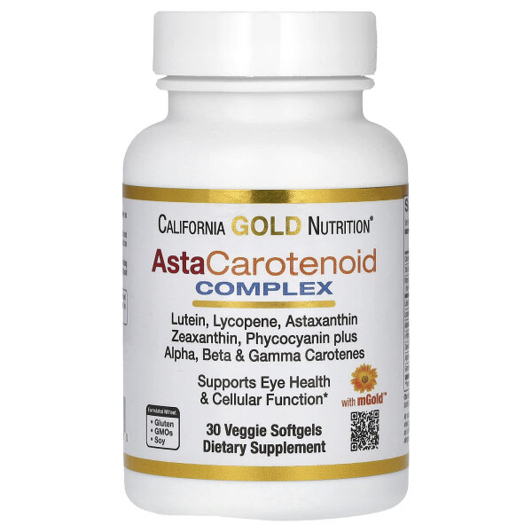 California Gold Nutrition, AstaCarotenoid-Komplex, Lutein, Lycopin, Astaxanthin-Komplex, 30 vegetarische Weichkapseln