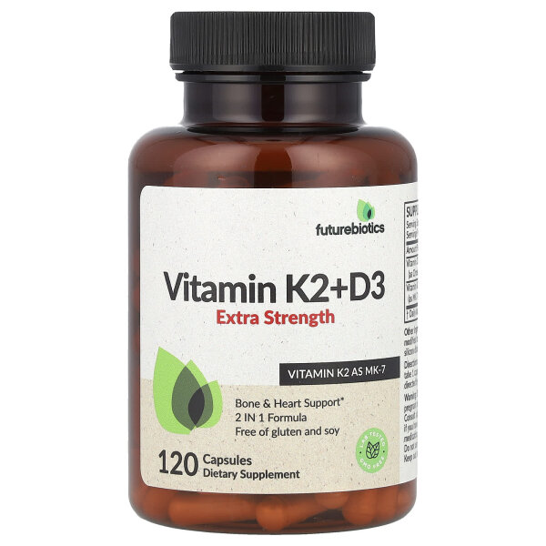 Futurebiotics, Vitamin K2 + D3, extra stark, 120 Kapseln