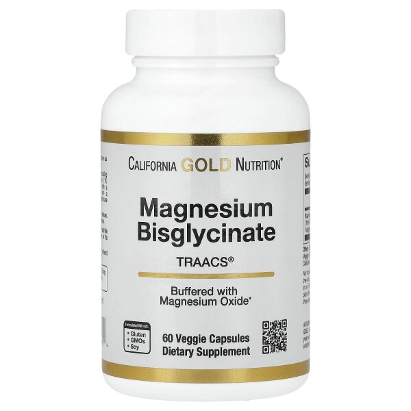California Gold Nutrition, Magnesium Bisglycinate, Magnesiumbisglycinat, Formel mit TRAACS?, 200 mg, 60 pflanzliche Kapseln