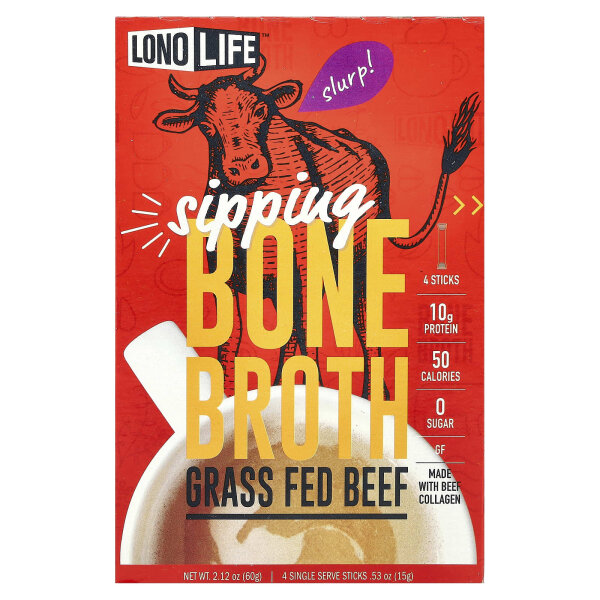 Lonolife, Sipping, Bone Broth, Knochenbr?he, grasgef?ttertes Rindfleisch, 4 Sticks, je 15 g