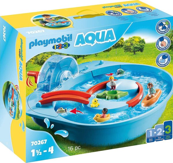 PLAYMOBIL 1.2.3 70267 Fr?hliche Wasserbahn mit Kurbel f?r den Wasserstrudel, Br?cke und verstecktem Wasserkanal, ab 1,5 Jahren