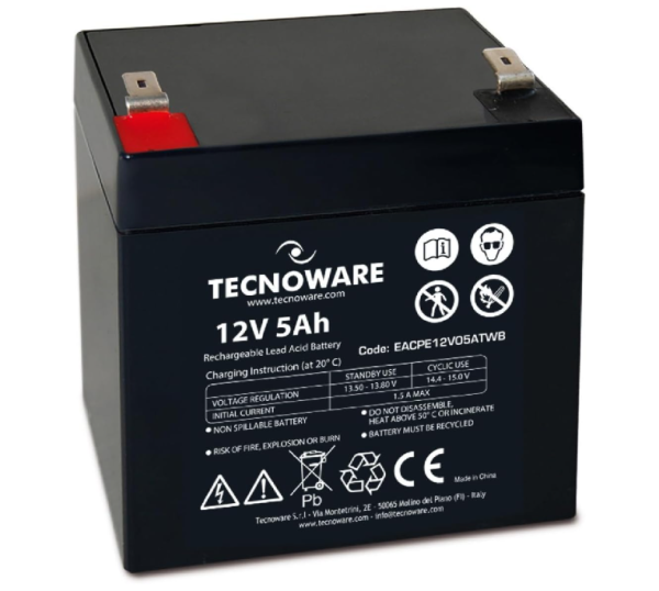 Tecnoware Power Systems - Ersatzbatterie für USV, 12V 5Ah Kapazität, Faston-Anschluss 6.3 mm