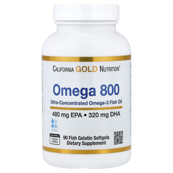 California Gold Nutrition, Omega 800 Ultra-Concentrated Omega-3 Fish Oil, 90 stk