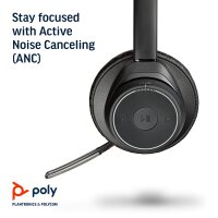Poly - Voyager Focus UC mit Ladeständer (Plantronics) - Bluetooth Dual-Ear (Stereo) Headset mit Boom Mic - USB-C Kompatibel mit PC und Mac - Aktive Geräuschunterdrückung - Teams, Zoom & mehr