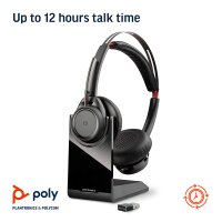 Poly - Voyager Focus UC mit Ladeständer (Plantronics) - Bluetooth Dual-Ear (Stereo) Headset mit Boom Mic - USB-C Kompatibel mit PC und Mac - Aktive Geräuschunterdrückung - Teams, Zoom & mehr