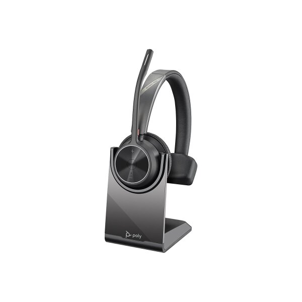 Plantronics Poly – schnurloses Voyager 4310 UC-Headset mit Ladestation (Plantronics) – Ein-Ohr-Headset – USB-C-Bluetooth-Adapter – kompatibel mit Teams, Zoom und mehr, Schwarz