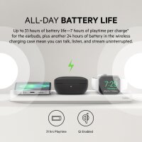 Belkin SoundForm Immerse True Wireless In-Ear-Kopfhörer, hybrides ANC, drahtloses Laden, IPX5-Wasserschutz, „Wo ist?“ von Apple, von Belkin für iPhone, Galaxy, Pixel, Schwarz, AUC003, One Size