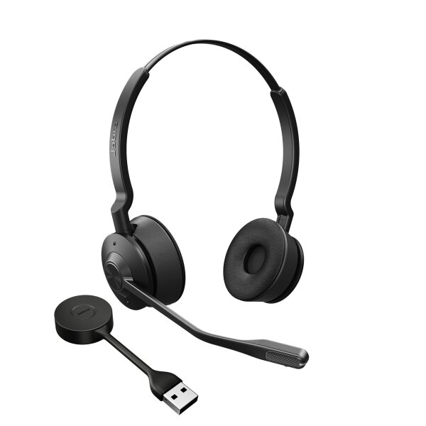 Jabra Engage 55 Schnurloses Stereo-Headset mit Link 400 USB-A DECT-Adapter - Mikrofon mit Geräuschunterdrückung, umfangreiche Reichweite - Für Google Meet und Zoom zertifiziert - Schwarz