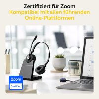 Jabra Engage 55 Schnurloses Stereo-Headset mit Link 400 USB-A DECT-Adapter - Mikrofon mit Geräuschunterdrückung, umfangreiche Reichweite - Für Google Meet und Zoom zertifiziert - Schwarz