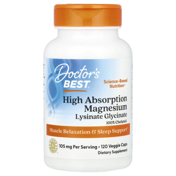 Doctors Best High Absorption Magnesium - 105 mg, 120 pflanzliche Kapseln