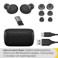 Jabra Evolve2 Buds True Wireless In-Ear-Bluetooth mit aktiver Geräuschunterdrückung (ANC), 4 Mic MultiSensor Voice-Technologie - für MS Teams und alle gängigen Meeting-Apps zertifiziert - Schwarz